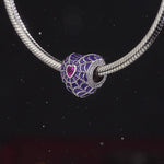 Sterling Silver Purple Spiderweb Charms With Enamel In White Gold Plated