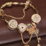 Sterling Silver Lucky Hamsa Charms Bracelet Set With Enamel In 14K Gold Plated (Includes bracelet and all charms shown)