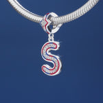 Sterling Silver I Love Paris - Letter S Dangle Charms With Enamel In White Gold Plated