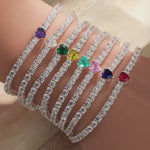 1.60 CT Paraiba Neon Greenish Blue Lab-Created Heart-Cut Center Stone Tennis Bracelet, December Birthstone Bracelet in White Gold-Plated Tarnish-Resistant Silver (Includes GRC Certification from Gemstone Research Center)