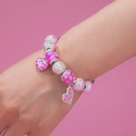 Sterling Silver Barbie Island Charms Bracelet Set With Enamel In White Gold Plated