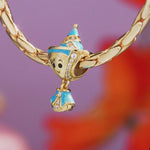 Sky-Blue Enamel Smiling Elf Doll Tarnish-Resistant Silver Charm In 14K Gold Plated
