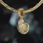 Scallop Shell & Starfish Heart Focal Pavé Gemstone Dangle Charm in Tarnish-Resistant Silver