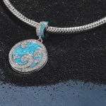 Sterling Silver Ocean Waves Charms Bracelet Set With Enamel In White Gold Plated (Includes bracelet and all charms shown)