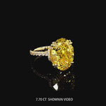 3.0 Ct Oval Cut Lab-Grown Fancy Vivid Yellow Diamond Engagement Ring With Pavé Band In Tarnish-Resistant Silver (Includes IGI Certification From International Gemological Institute)