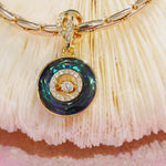 Bermuda Blue Dancing Stone Spinning Tarnish-Resistant Silver Dangle Charm in 14K Gold Plated - Created with Swarovski® Crystals