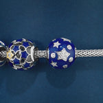 Sterling Silver Blue Starry Night Charms With Enamel In Two-Tone Plating