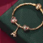 Sterling Silver Heart And Soul Charms Bracelet Set With Enamel In 14K Gold Plated