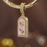 Engravable Treasured Arch Rose Tarnish-resistant Silver Dangle Charm In 14K Gold Plated