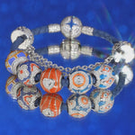 Sterling Silver Sporty Fusion Charms Bracelet Set With Enamel In White Gold Plated