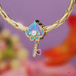Gradient Enamel Spade & Key Tarnish-Resistant Silver Charm In 14K Gold Plated