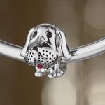 Sterling Silver Lucky Puppy Charms With Enamel In White Gold Plated