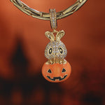 Luminous Cute Pumpkin Bunny Tarnish-resistant Silver Dangle Charms With Enamel In 14K Gold Plated