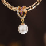 Eternal Love Heart Pearl Tarnish-resistant Silver Dangle Charms In 14K Gold Plated