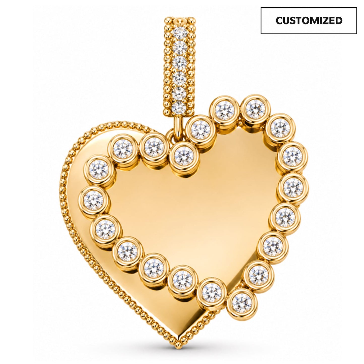 Personalized Heart Dangle Charms Pendant In 14K Gold Plated — Choose Your Design and Add Your Personal Message