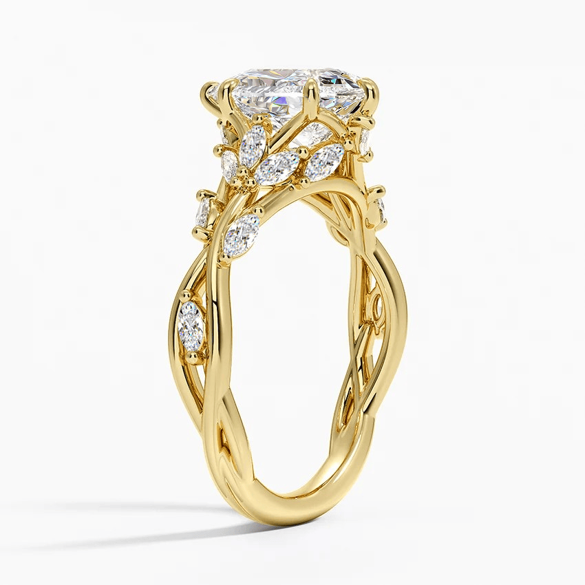 Secret Garden · 2.0 CT Pear Lab-Grown Diamond Ring with Vine Leaf Accent Band & Claw Setting in Solid 14K Yellow Gold · (Includes IGI Certification from International Gemological Institute)