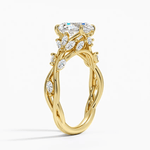 Secret Garden · 2.0 CT Oval Lab-Grown Diamond Ring with Vine Leaf Accent Band & Claw Setting Tarnish-Resistant Silver In 14K Yellow Gold Plated · (Includes IGI Certification from International Gemological Institute)