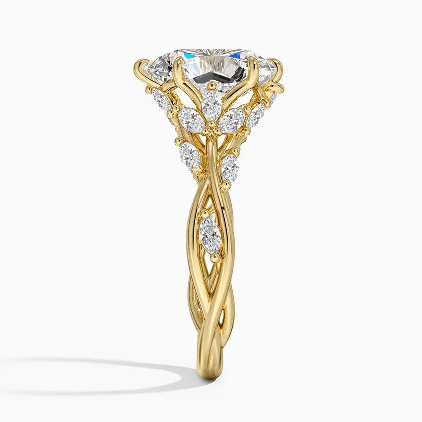 Secret Garden · 2.0 CT Pear Lab-Grown Diamond Ring with Vine Leaf Accent Band & Claw Setting in Solid 14K Yellow Gold · (Includes IGI Certification from International Gemological Institute)