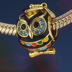 Happy Graduation Owl Tarnish-resistant Silver Charms With Enamel In Rose Gold Plated