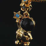 Astronaut Picking Stars Tarnish-resistant Silver Dangle Charms With Enamel In 14K Gold Plated