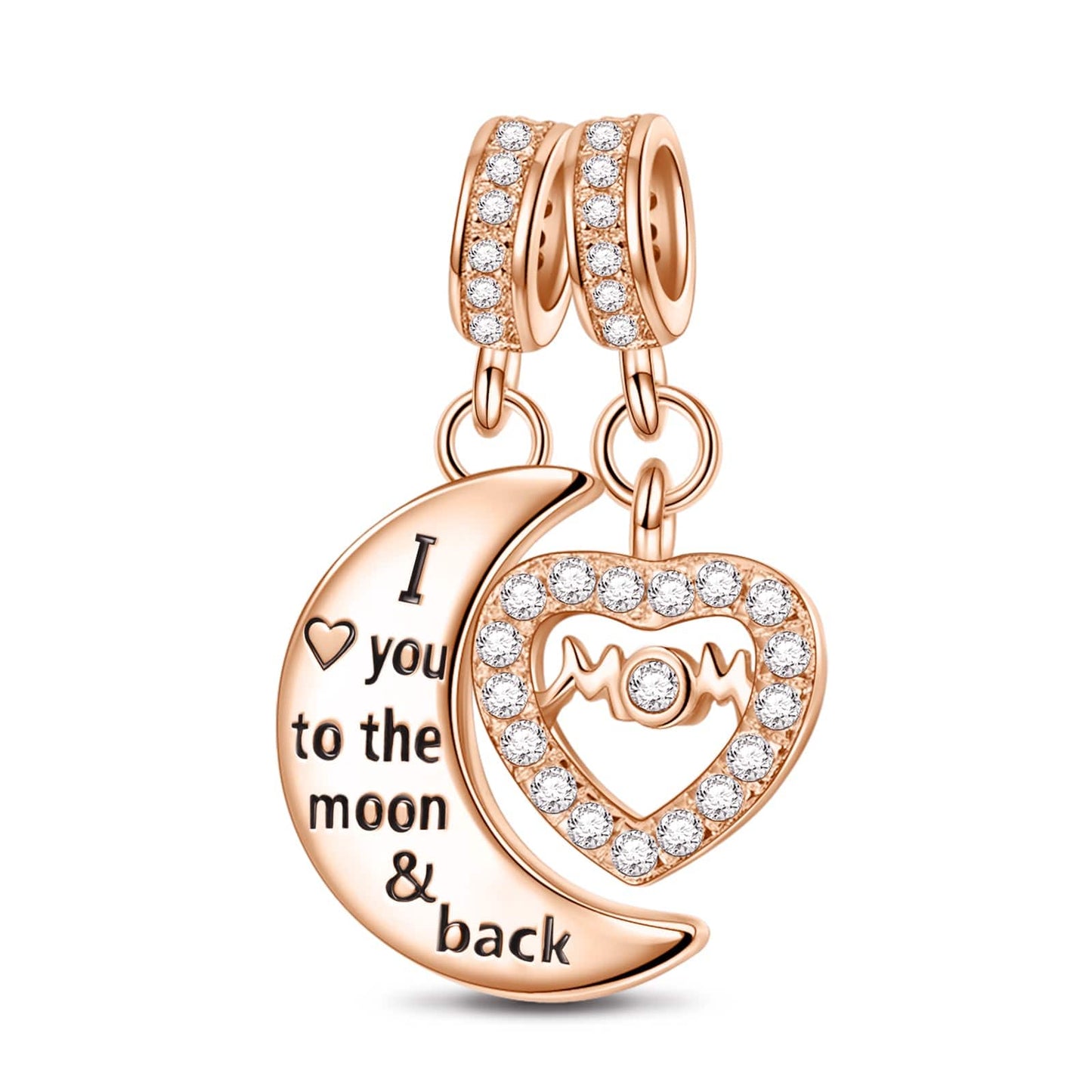 Moon and Star Tarnish-resistant Silver Dangle Charms In Rose Gold Plated
