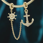 Anchor And Helm Tarnish-resistant Silver Dangle Charms In 14K Gold Plated