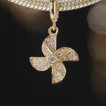 Lucky Windmill Tarnish-resistant Silver Dangle Charms In 14K Gold Plated