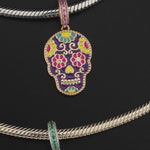Skull and Colorful Rose Tarnish-resistant Silver Dangle Charms With Enamel In Rose Gold Plated