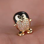 Cute PenguIn Tarnish-resistant Silver Charms With Enamel In 14K Gold Plated