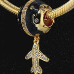 Flying Around The Equator Tarnish-resistant Silver Dangle Charms With Enamel In 14K Gold Plated