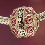 Red Flowers of Hope Tarnish-resistant Silver Charms With Enamel In 14K Gold Plated