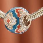Blue Artistic Window Flowers Tarnish-resistant Silver Charms With Enamel In 14K Gold Plated