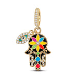 Colorful Evil Eye Tarnish-resistant Silver Dangle Charms With Enamel In 14K Gold Plated