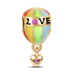 Hot Air Balloon Tarnish-resistant Silver Dangle Charms With Enamel In 14K Gold Plated