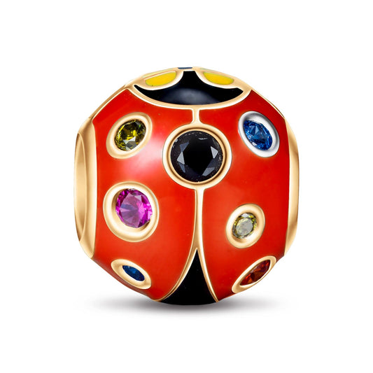 gon- Ladybug Tarnish-resistant Silver Charms With Enamel In 14K Gold Plated