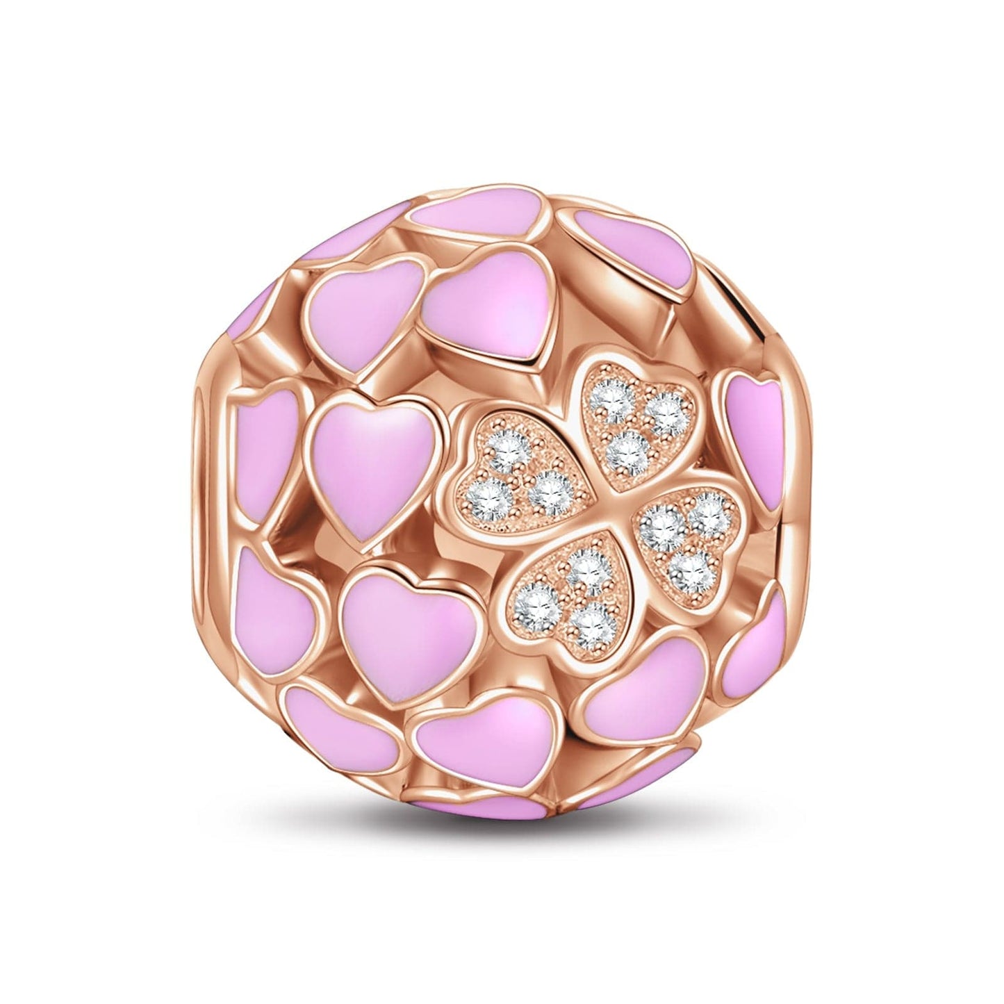 Pink Love Tarnish-resistant Silver Charms With Enamel In Rose Gold Plated