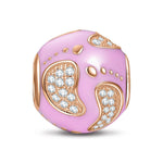 Pink Cute Footprints Tarnish-resistant Silver Charms With Enamel In Rose Gold Plated