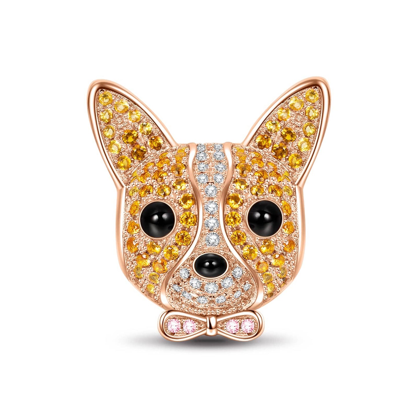 Yellow Cute Corgi Tarnish-resistant Silver Dangle Charms With Enamel In Rose Gold Plated