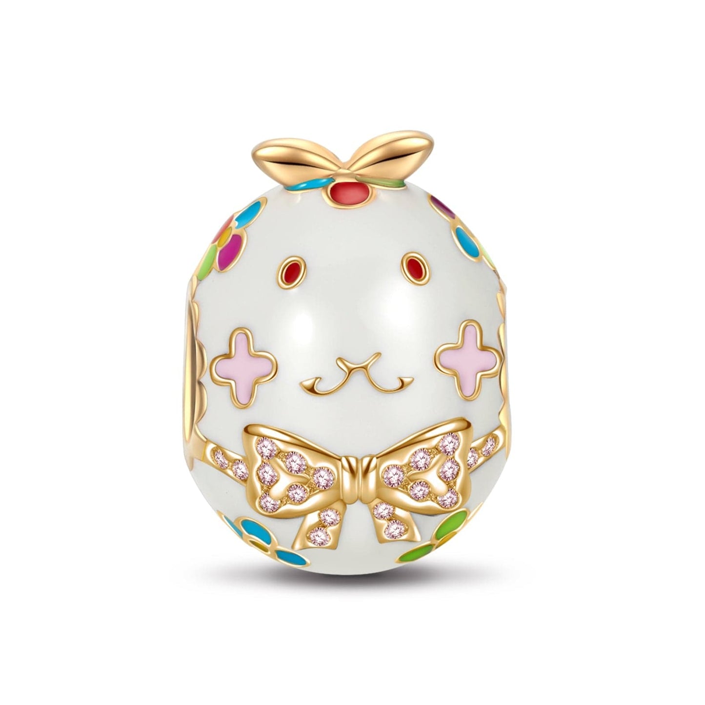Colorful Bunny Rabbit Tarnish-resistant Silver Charms With Enamel In 14K Gold Plated