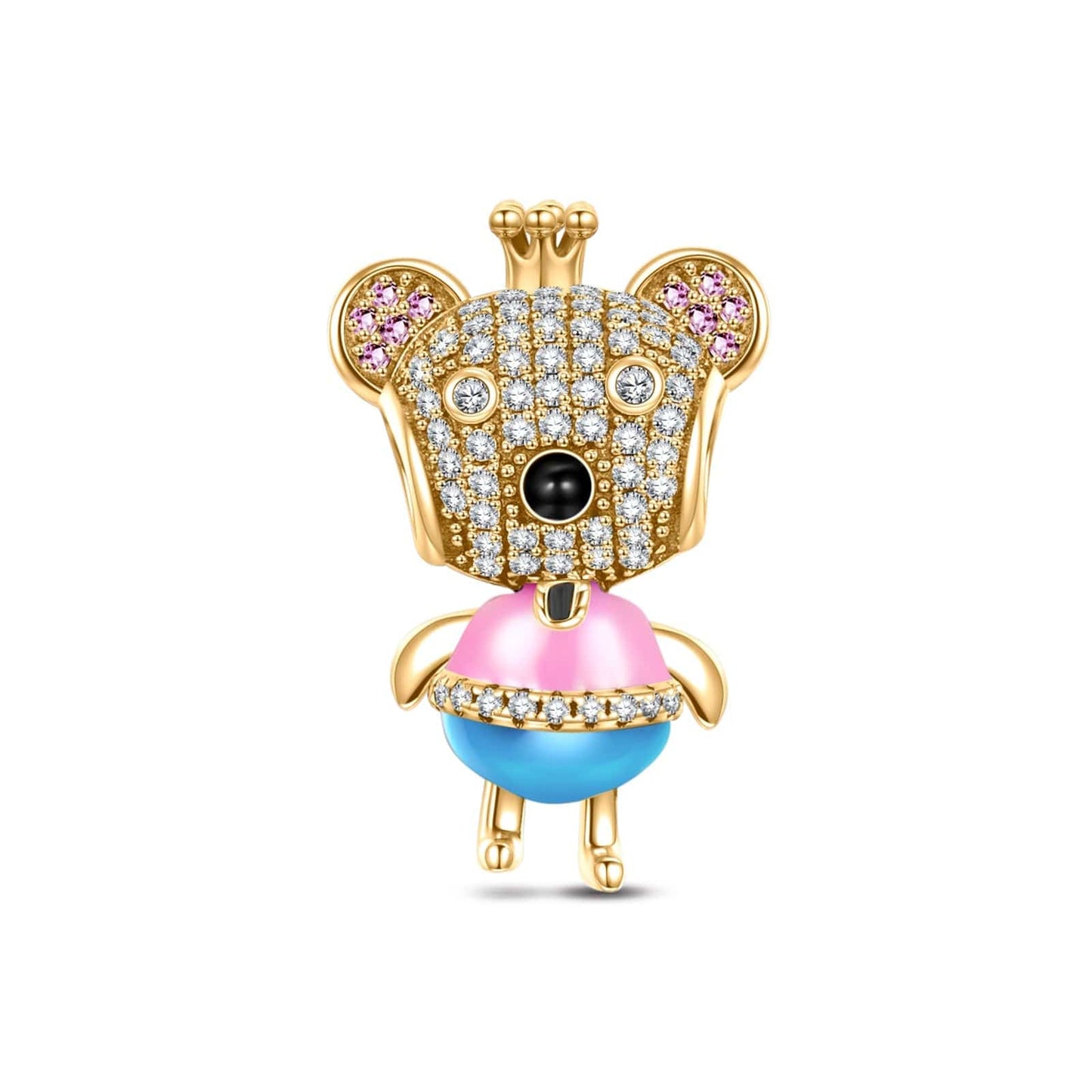 Princess Bear Tarnish-resistant Silver Charms With Enamel In 14K Gold Plated