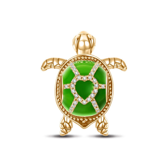 gon- Green Turtle Tarnish-resistant Silver Charms With Enamel In 14K Gold Plated
