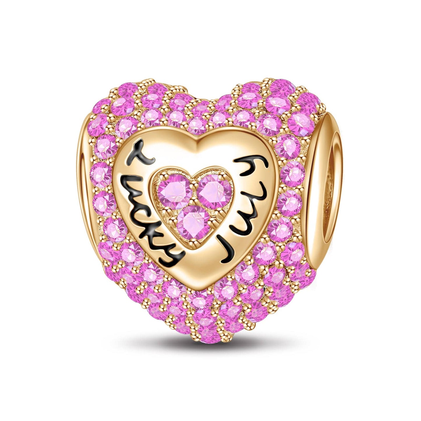 July Love Heart Birthstone Tarnish-resistant Silver Charms With Enamel In 14K Gold Plated