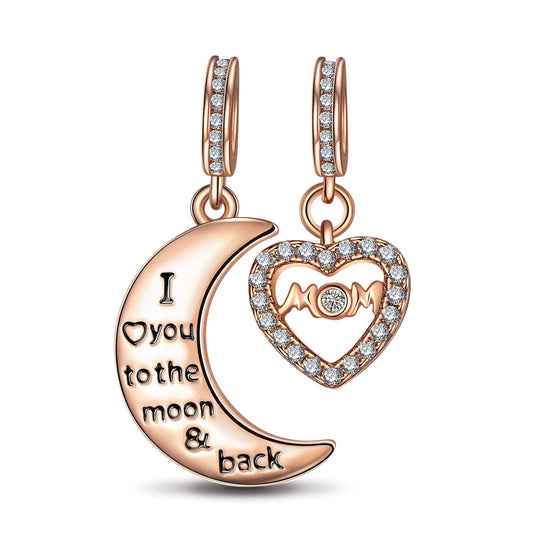 gon- Sterling Silver Moon & Love To Mom Charms With Enamel In Rose Gold Plated