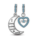 Sterling Silver Moon & Love To Mom Blue Charms With Enamel In White Gold Plated