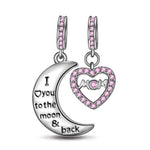 Sterling Silver Moon & Love To Mom Pink Charms With Enamel In White Gold Plated