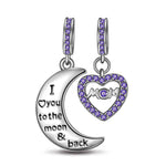 Sterling Silver Moon & Love To Mom Purple Charms With Enamel In White Gold Plated