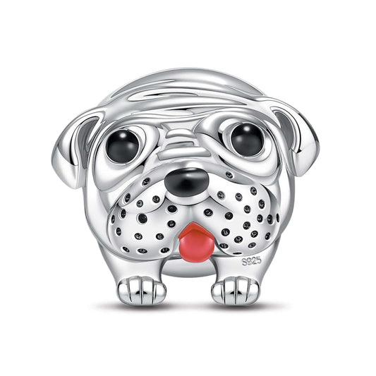 gon- Sterling Silver Cute Pug dog Charms With Enamel In White Gold Plated