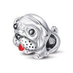 Sterling Silver Cute Pug dog Charms With Enamel In White Gold Plated