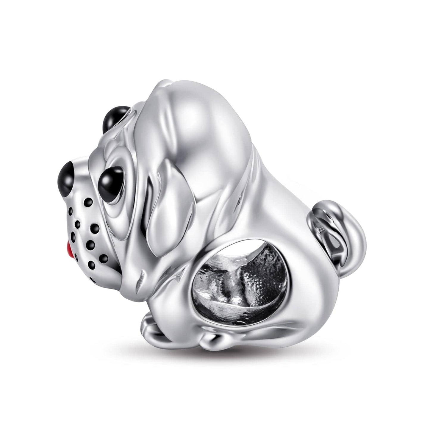 Sterling Silver Cute Pug dog Charms With Enamel In White Gold Plated