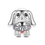 Sterling Silver Lucky Puppy Charms With Enamel In White Gold Plated